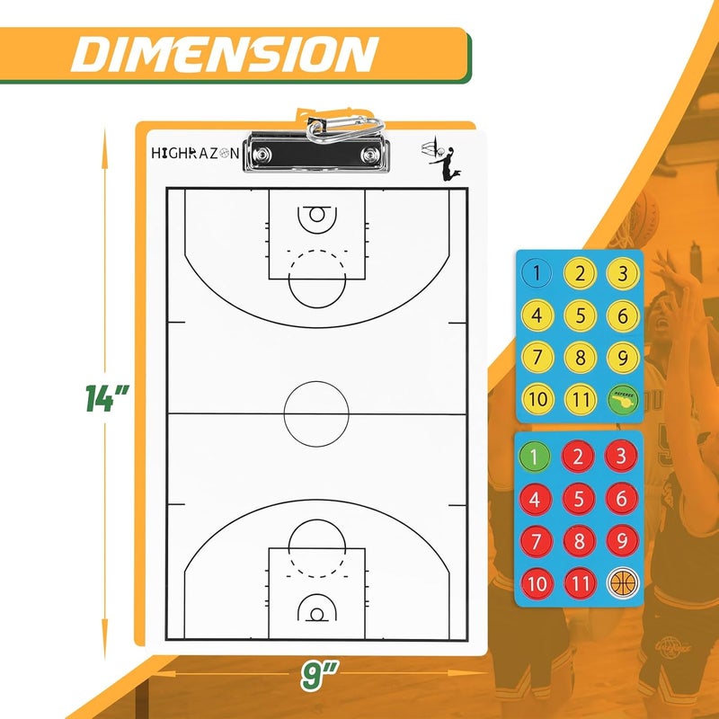 HIGHRAZON Magnetic Basketball Coaches Clipboard, White Double-Sided Dry Erase Coach Board, Tactics Whiteboard with Color Magnetic Sticker and 2 Marker for Coaches Gift - Image 2